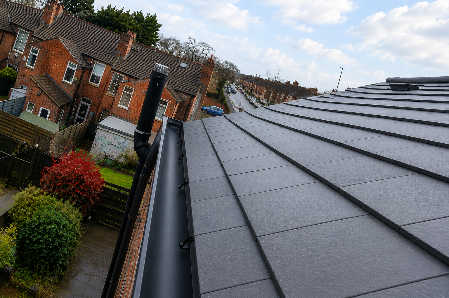 After professional gutter cleaning Birmingham — clear channel ready for rainfall